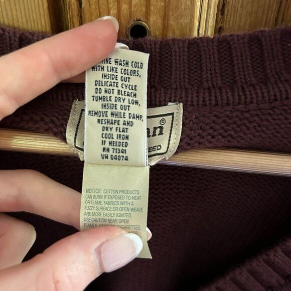 Men's L.L. Bean XXL Tall V-Neck‎ Sweater Burgundy Brown Purple Knit Cotton - Picture 5 of 13